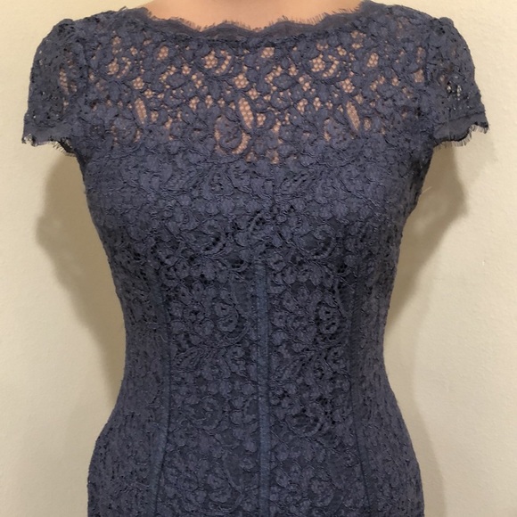 Adrianna Pappell Dress Size 6 Gray Floral Eyelash Lace - Picture 3 of 11